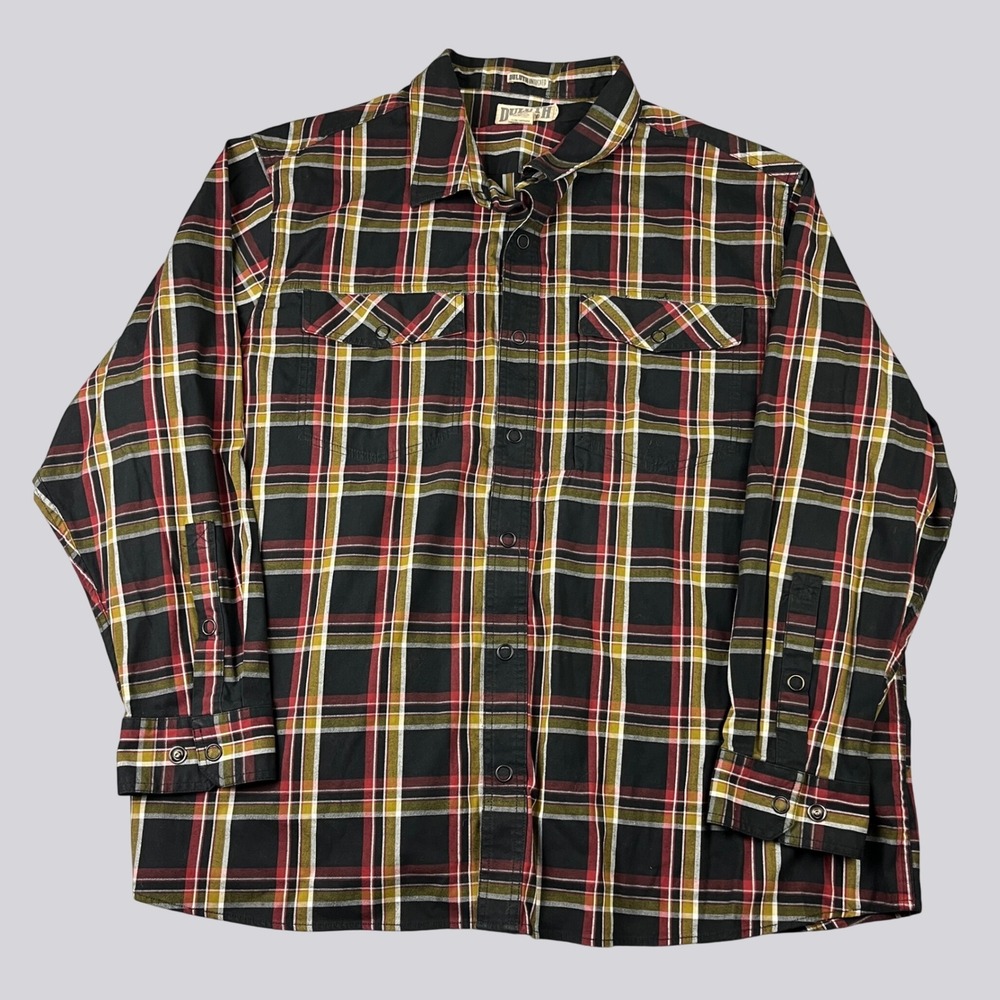 Duluth Trading Co Button Down Shirt Men 3XL Black Red Snap Plaid Duluth Untucked